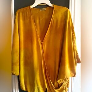 Beautiful golden brown color blouse - crossover with a single button closure.